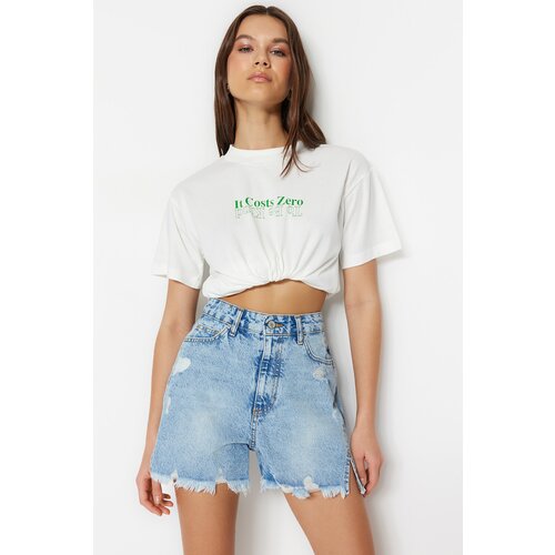 Trendyol Shorts - Blue - High Waist Slike