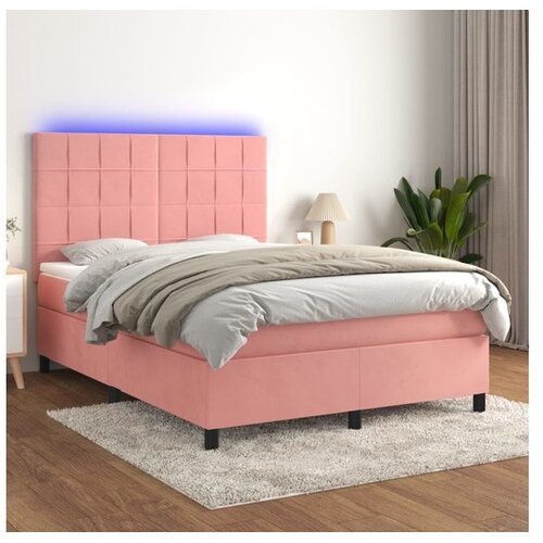  Box spring postelja z vzmetnico LED roza 80x200 cm žamet Cene
