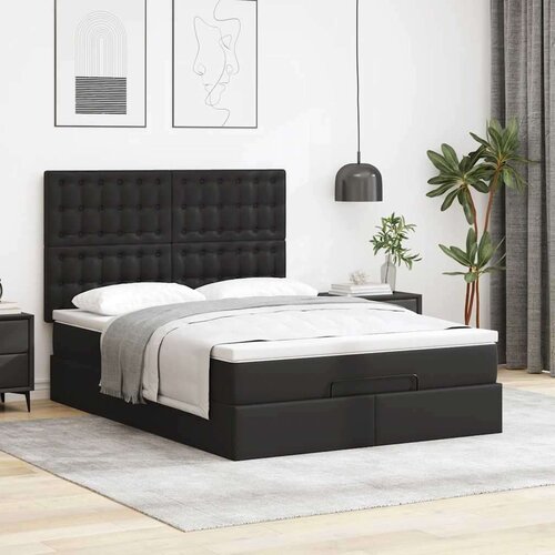 VidaXL otomanski okvir kreveta s madracem crni 140x200cm umjetna koža Slike