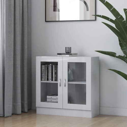 The Living Store vitrina visok sijaj bela 82,5x30,5x80 cm iverna plošča - vitrina, (21503946) Cene