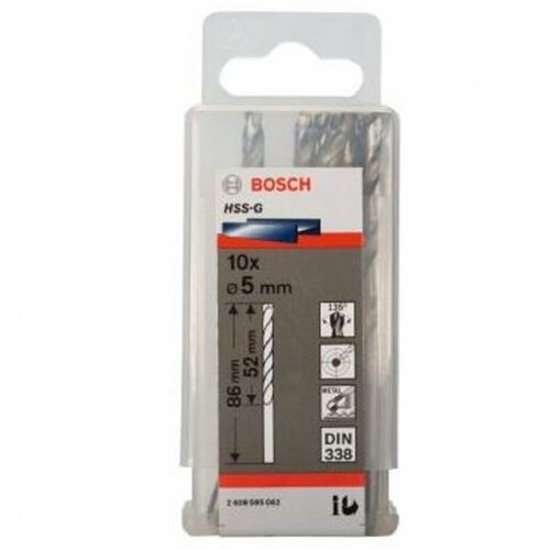Bosch burgija za metal hss-g, din 338 5 x 52 x 86 mm pakovanje od 10 komada Slike