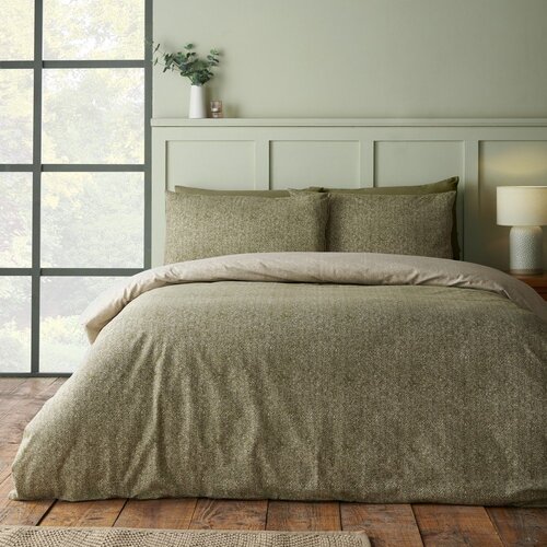 Catherine Lansfield Zelena flanelska posteljina za krevet za jednu osobu 135x200 cm Brushed Herringbone &amp;ndash; Slike