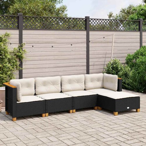  5-dijelna vrtna garnitura od poliratana s jastucima crna 63.5 x 56 x 32 cm Cijene