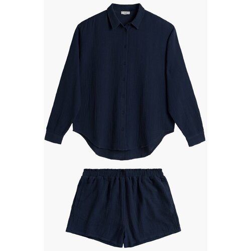 Atlantic Women's Solid Color Terry Pajamas - Navy Blue Slike