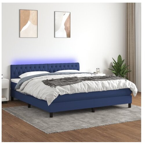  Box spring postelja z vzmetnico LED modra 160x200 cm blago Cene