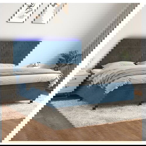 VidaXL Box spring postelja z vzmetnico LED temno modra 180x2 Slike