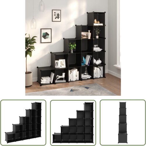 The Living Store Kockasta omarica za shranjevanje s 15 kockami črn PP - Kockasta Omarica Za Shranjevanje, (21744396) Slike