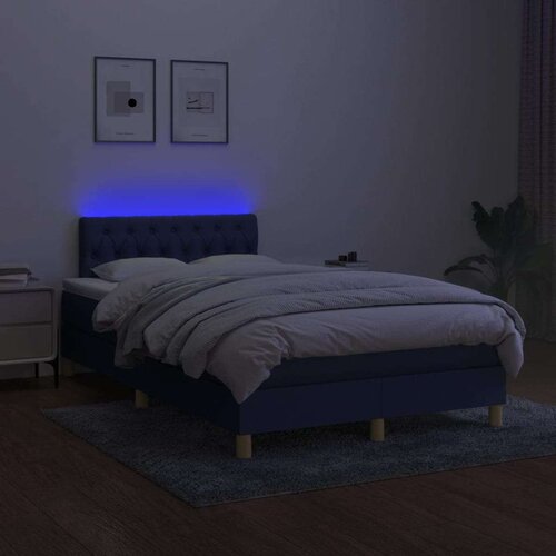  Krevet s oprugama i madracem LED plavi 120 x 190 cm od tkanine Slike