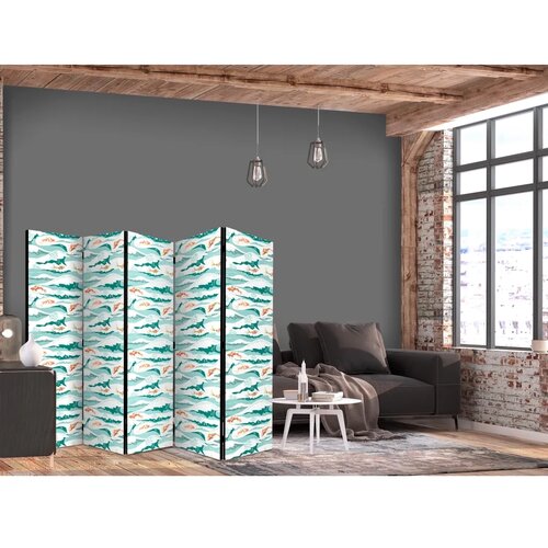  Paravan - Fish Jumping Above The Waves - Oriental Fish And Water Lilies Among High Waves in Shades of Sea Green 225x172 Jednostr Cene