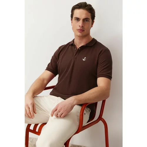 Trendyol Dark Brown Men's Regular Cut 100% Cotton Embroidered Polo Neck T-shirt