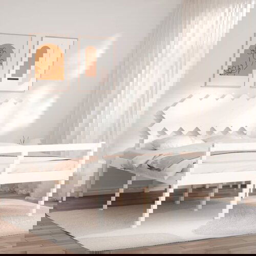 The Living Store Postelja za starej&amp;scaron;e z vzglavjem bel 140x200 cm trdnega lesa - Postelja Za Starej&amp;scaron;e, (21484920) Slike