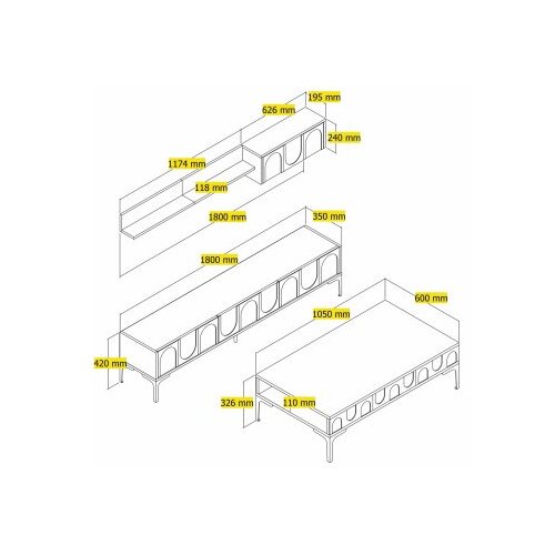 Hanah home Set TV ormarić i klub stolić Lyon 3, 4 dijela, Smeđa Slike