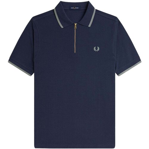 Fred Perry Crepe Pique Zip Neck Polo Shirt Dark Airforce Plava Cijene