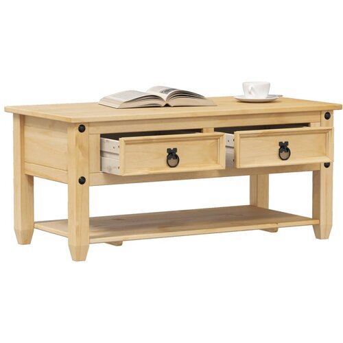 The Living Store Klubska mizica s predali Corona 100x48x45 cm trdna borovina - Klubska Mizica, (21575021) Slike