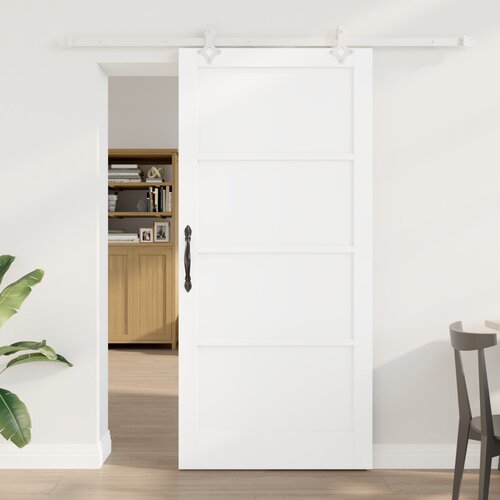 vidaXL Drsna vrata s kompletom strojne opreme Bela 93x202 cm Masivni les bor, Notranja vrata “ORKDAL” Bela 93x202x4 cm Masivni les bor Cene