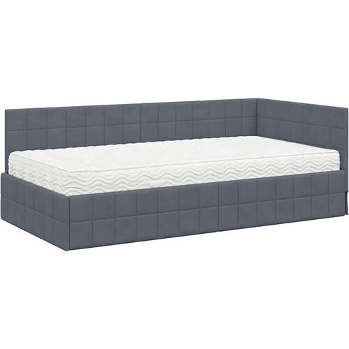  Kutni krevetni okvir s madracem s uzglavljem 2 pcs Siva Bar&amp;scaron;un - Tamno siva 100 x 200 cm Slike