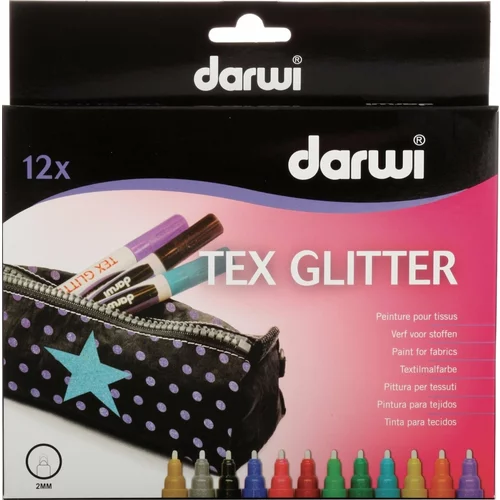 Darwi Tex Fabric Glitter Marker Set Miješati 12 x 6 ml