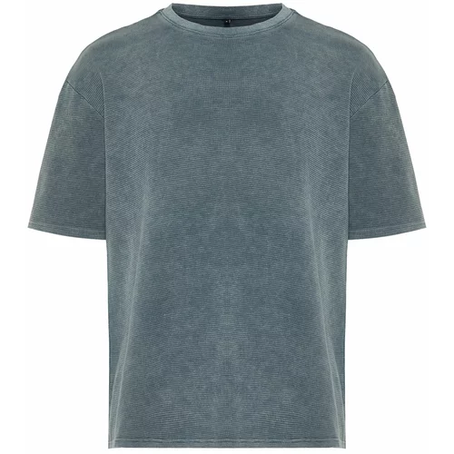 Trendyol Limited Edition Anthracite Men's Relaxed/Comfortable Fit Aged/Faded Effect Waffle Textured T-Shirt