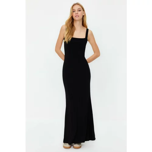 Trendyol Black Thick Strap Fitted Flexible Knitted Maxi Dress