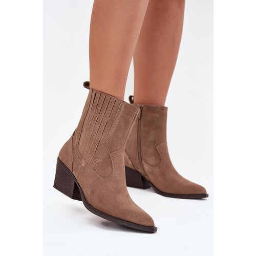 Boto Suede Cowboy Ankle Boots Women&amp;#039;s Heeled Insulated Khaki Dylira Slike