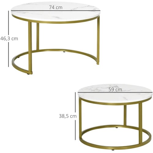  Set pomoćnih stolića 2 ugradbena stolića &amp;Oslash;74 i &amp;Oslash;59 cm mramorni izgled zlatni okvir Slike