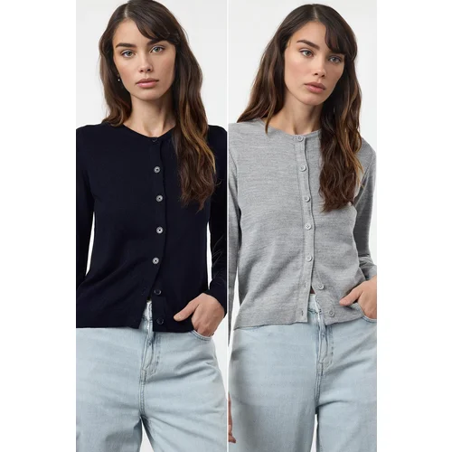 Trendyol Navy Blue-Grey 2-Pack Knitted Cardigan