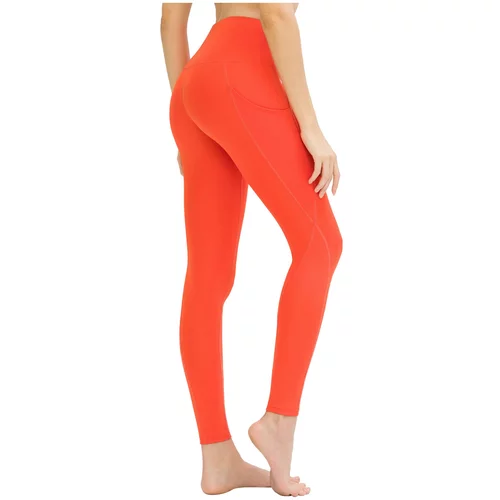 LOS OJOS Women's Orange High Waisted Double Pocketed Leggings