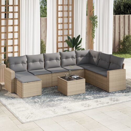 vidaXL 9-dijelni set vrtnih sofa s jastucima bež od poliratana Cijene
