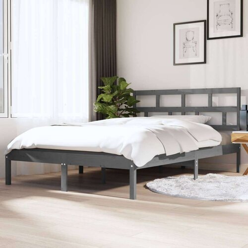  Posteljni okvir siv iz trdnega lesa 135x190 cm 4FT6, (20645086) Slike