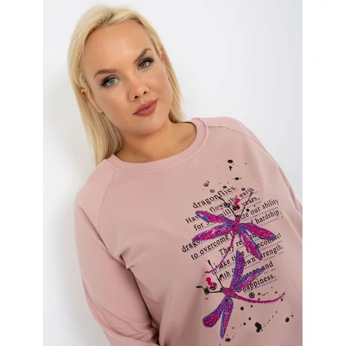 Fashion Hunters Light pink plus size blouse with a print and an appliqué