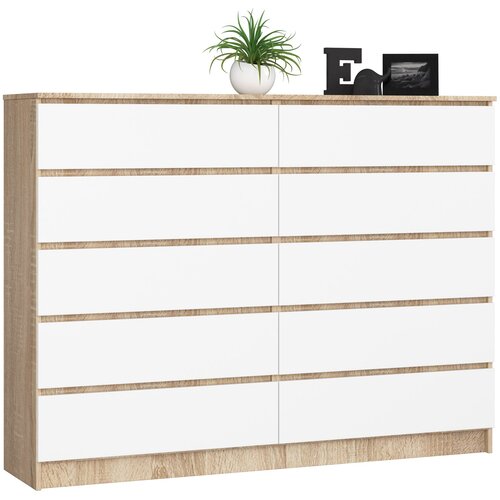 AKORD Komoda, 10 Predalov, Hrast Sonoma/Bela, (5000332282) Cene
