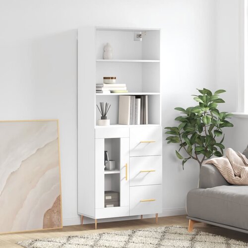 vidaXL Visoka omara bela 69,5x34x180 cm inženirski les Cene
