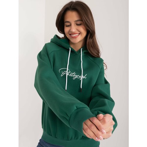 Fashion Hunters Dark green hoodie with lettering Slike