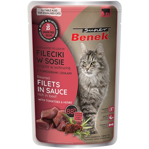 Benek Varčno pakiranje Super brez žitaric, dušeni fileji, 56 x 85 g - Govedina s paradižnikom v omaki Cene