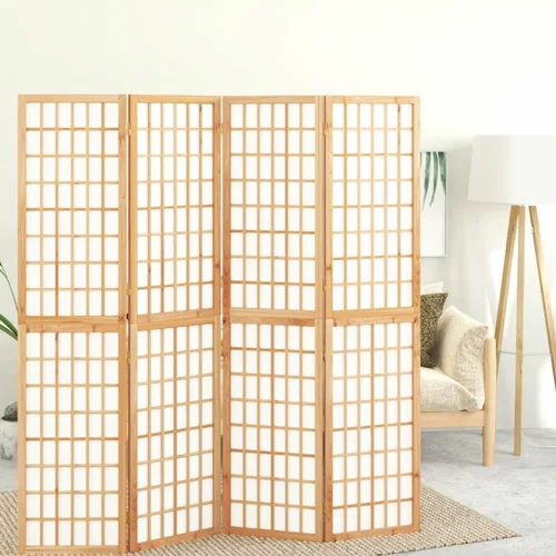  Zložljiv 4-delni paravan japonski stil 160x170 cm bele barve