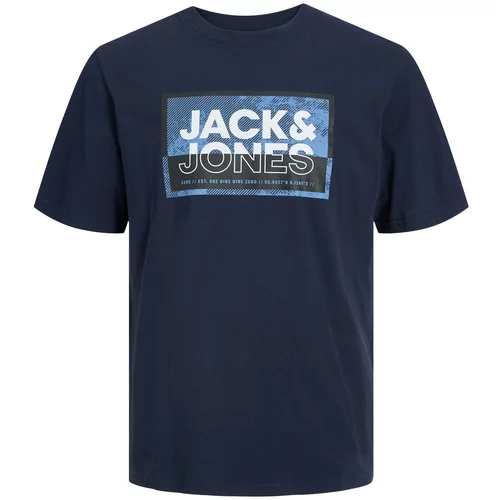 Jack & Jones Majica 'LOGAN' svetlo modra / temno modra / črna / bela