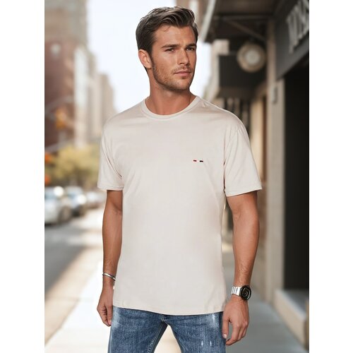 DStreet T-shirt męski z haftem cappuccino Cene