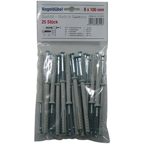 Komplet udarna tipla (Promjer tiple: 8 mm, Duljina tiple: 100 mm, 25 Kom., Najlon) Cijene