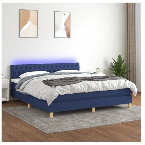  Box spring postelja z vzmetnico LED modra 160x200 cm blago Cene