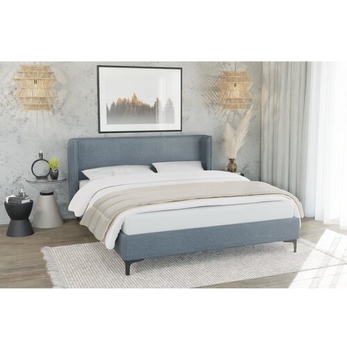 Ropez Modra oblazinjena zakonska postelja z letvenim dnom 180x200 cm Basti &amp;ndash; Slike