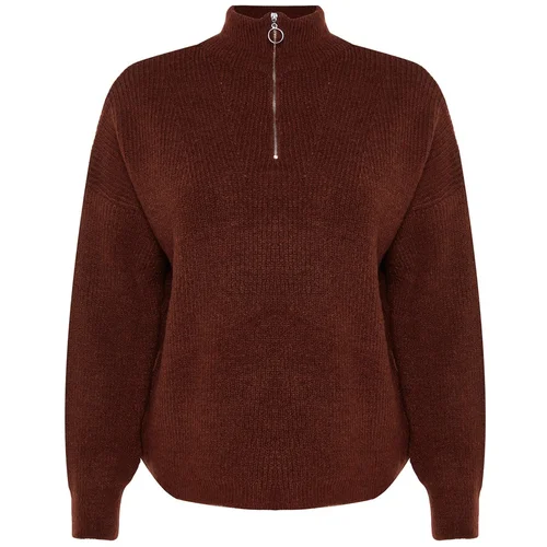 Trendyol Curve Plus Size Sweater - Brown - Relaxed fit