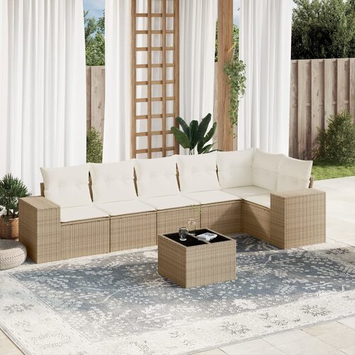 vidaXL 7-dijelni set vrtnih sofa od poliratana s jastucima bež Cijene