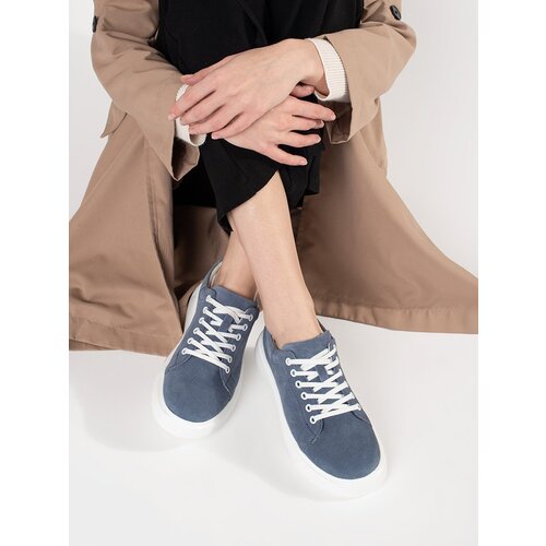 GOODIN Blue leather sneakers with a thick sole Slike