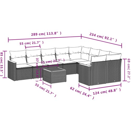  10-dijelni set vrtnih sofa s jastucima bež od poliratana 62 x 62 x 69 cm Slike