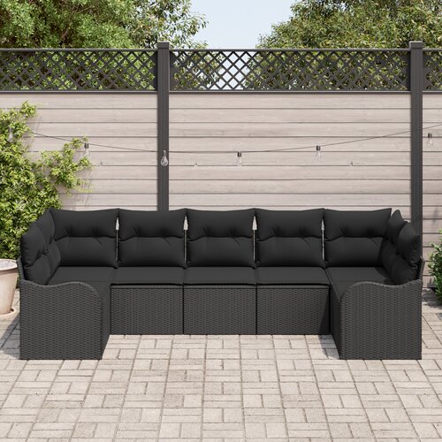 vidaXL 7-delni vrtni sofa set z blazinami črna poli ratan, 2-sedežna vrtna sofa s shrambo in blazinami črna poli ratan Cene