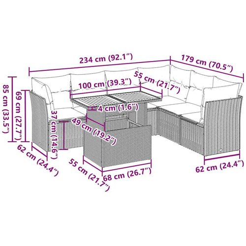 Vrtna garnitura - 7-dijelni set vrtnih sofa od poliratana s jastucima crni - Crna 1 Slike