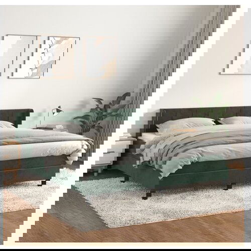 VidaXL Box spring postelja z vzmetnico temno zelena 160x200 Slike