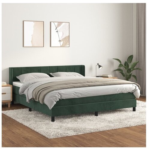 VidaXL Krevet s oprugama i madracem tamnozeleni 160x200 cm bar&amp;scaron;unasti Slike