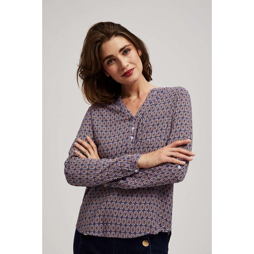 Marisse Patterned V-Neck Shirt In Light Blue Slike