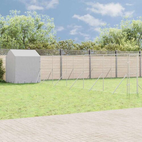 Vanjski kavez za pse s krovom srebrni 12 x 12 x 2,5 m čelični Cene